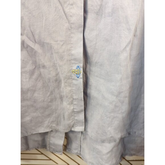 PUBLIC BY ITALY Women's LINEN Button Down High Low Collared EMBROIDERY LRG - Picture 5 of 8